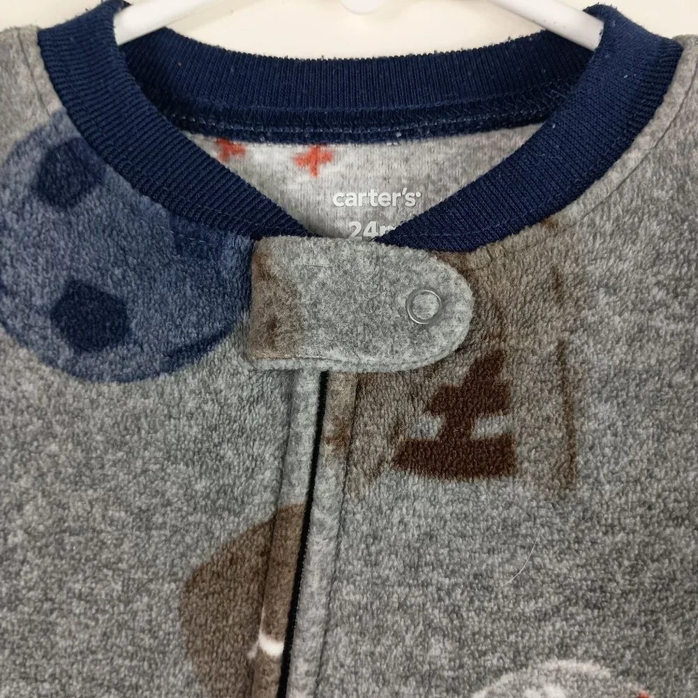 Carters Footed Pajamas Baby 24M Blue Sports Print Fleece Sleeper One Piece Zip
